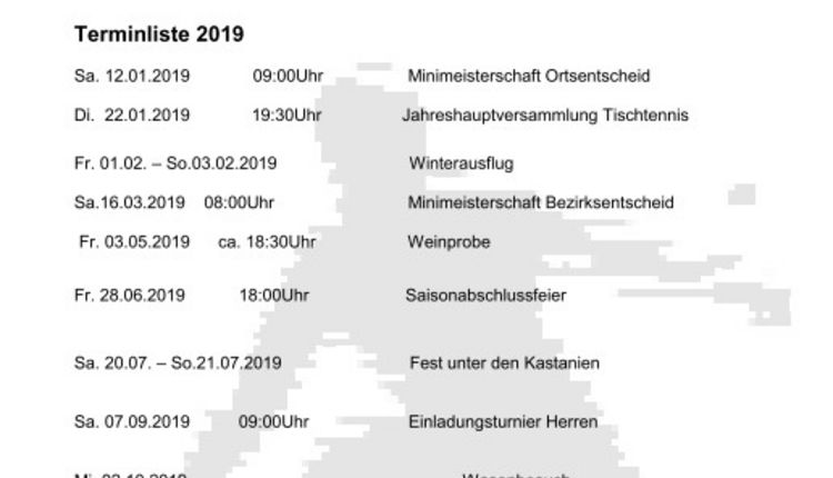 Terminübersicht für das Jahr 2019 ist online