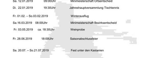 Terminübersicht für das Jahr 2019 ist online