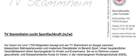 Stellenausschreibung TV Stammheim